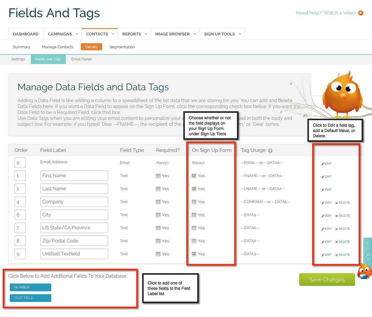 Manage Fields and Tags