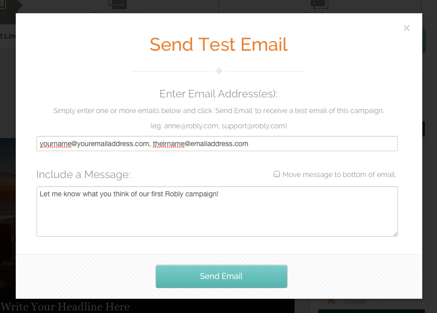 Test Email Popup